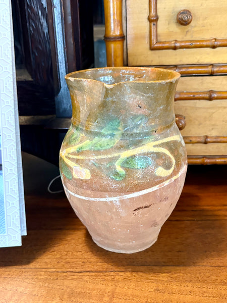 Pyrenees Jug with Deep Orange Glaze with Botanical Motif