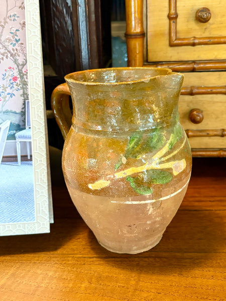 Pyrenees Jug with Deep Orange Glaze with Botanical Motif