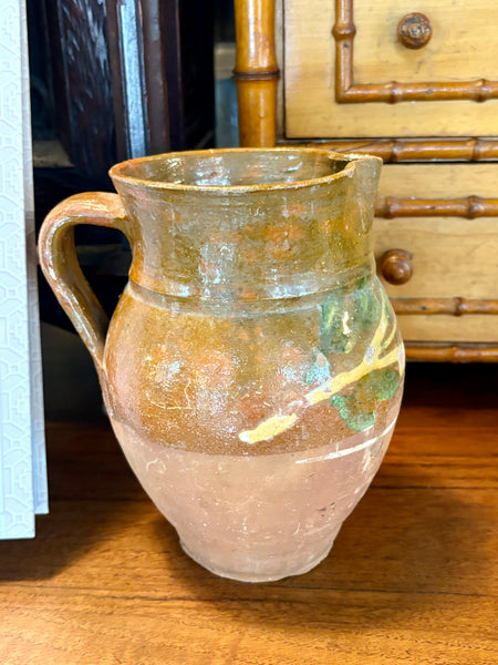 Pyrenees Jug with Deep Orange Glaze with Botanical Motif