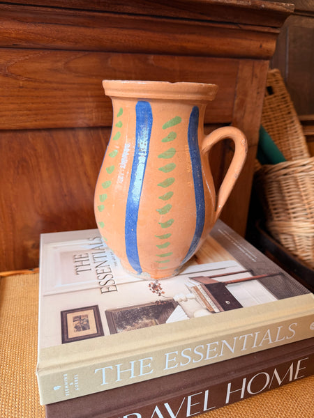 Pyrenees Jug, Pale Orange with Blue and Green Stripes