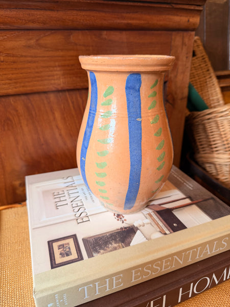 Pyrenees Jug, Pale Orange with Blue and Green Stripes