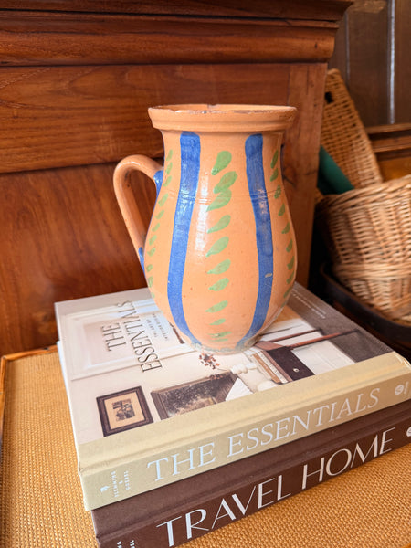Pyrenees Jug, Pale Orange with Blue and Green Stripes