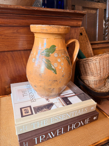 Pyrenees Jug, Pale Mustard Yellow with Leaves
