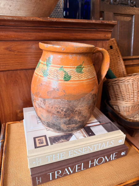 Pyrenees Jug, Orange Glaze with Cream and Green Details