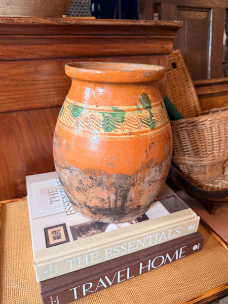 Pyrenees Jug, Orange Glaze with Cream and Green Details