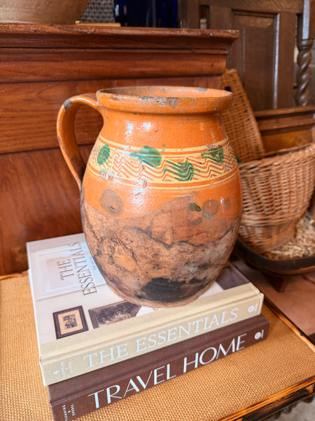 Pyrenees Jug, Orange Glaze with Cream and Green Details