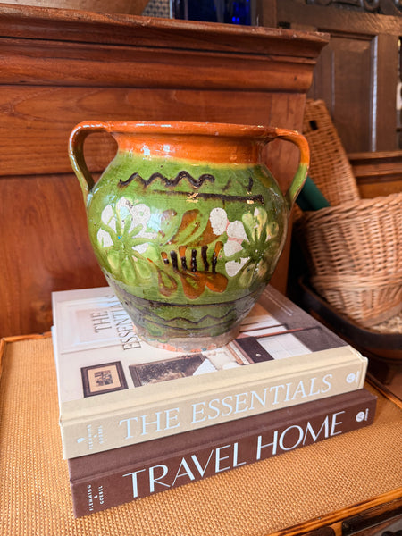 Pyrenees Jug, Deep Green with Blue and Brown Floral Design