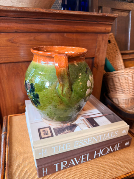 Pyrenees Jug, Deep Green with Blue and Brown Floral Design