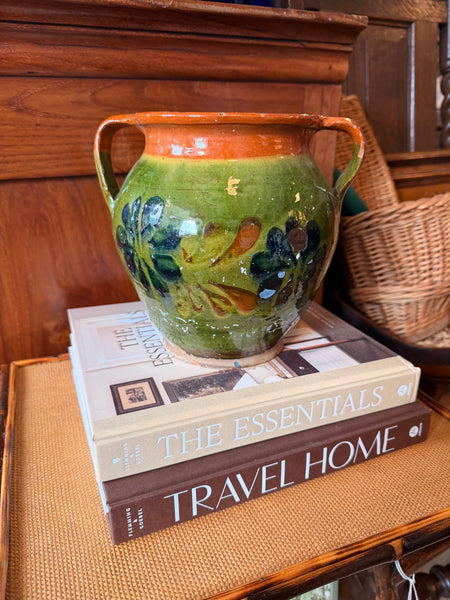 Pyrenees Jug, Deep Green with Blue and Brown Floral Design