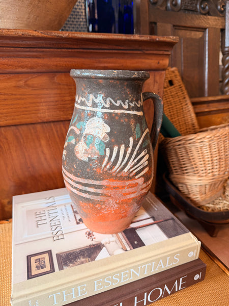 Pyrenees Jug, Dark Grey Glaze with White and Green Detail