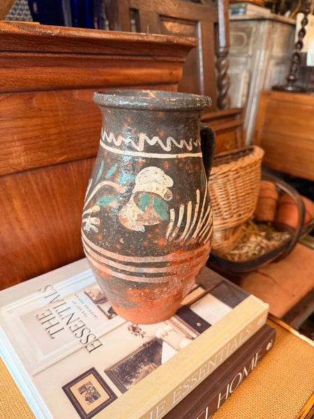 Pyrenees Jug, Dark Grey Glaze with White and Green Detail