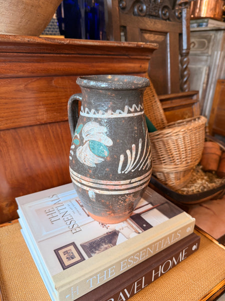Pyrenees Jug, Dark Grey Glaze with White and Green Detail