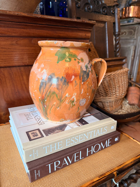 Pyrenees Jug, Orange with Blue, Green and Brown Splatter Detail