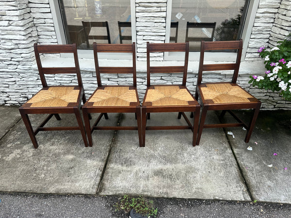Set of Four Rush Seated English Oak Chairs
