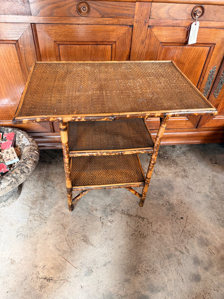 Bamboo Table with Two Under-Shelves, Original Rattan