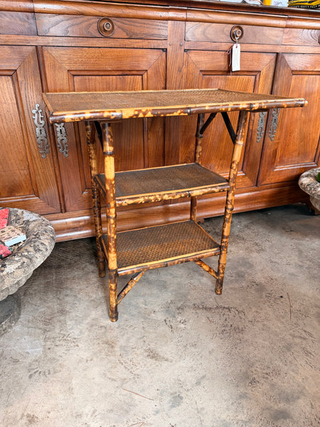 Bamboo Table with Two Under-Shelves, Original Rattan