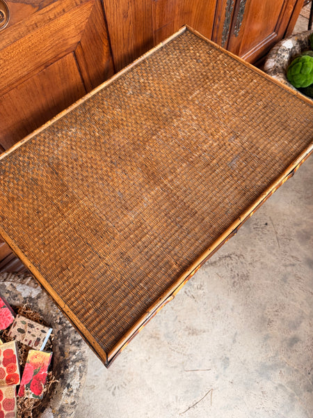 Bamboo Table with Two Under-Shelves, Original Rattan