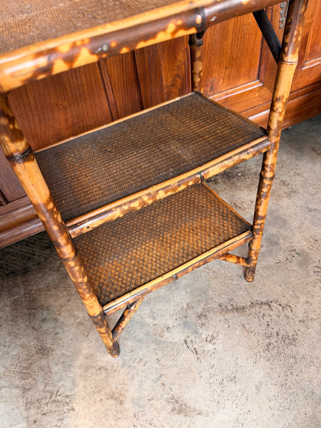 Bamboo Table with Two Under-Shelves, Original Rattan