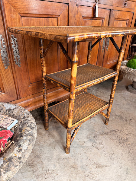 Bamboo Table with Two Under-Shelves, Original Rattan