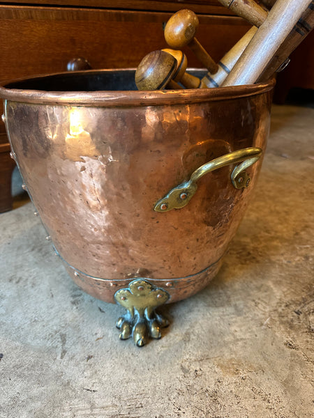 Copper Footed Planter with Brass Feet and Handles
