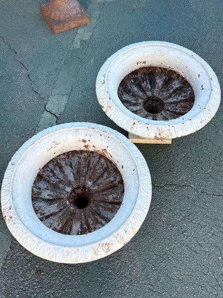 Pair of White Painted Cast Iron Urns