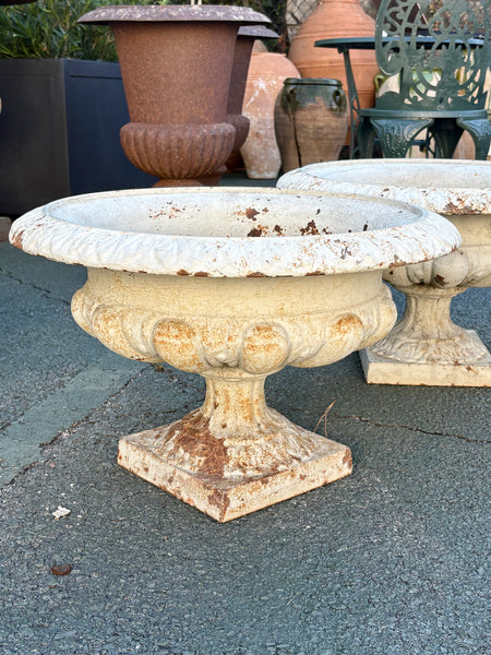 Pair of White Painted Cast Iron Urns
