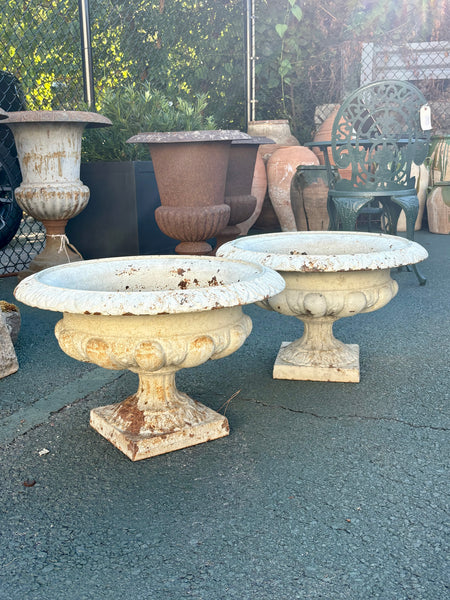 Pair of White Painted Cast Iron Urns