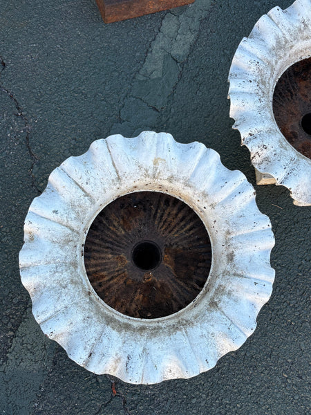 Pair of Ruffled Cast Iron Urns, White