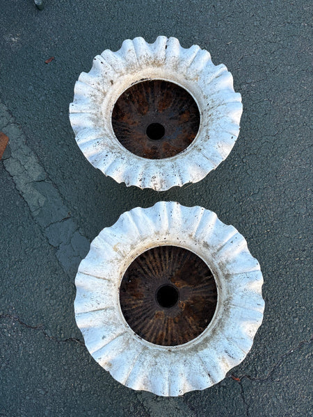 Pair of Ruffled Cast Iron Urns, White