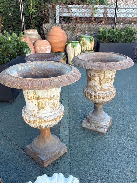 Pair of Cast Iron Urns, Original Paint