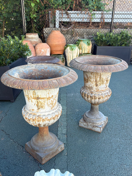 Pair of Cast Iron Urns, Original Paint
