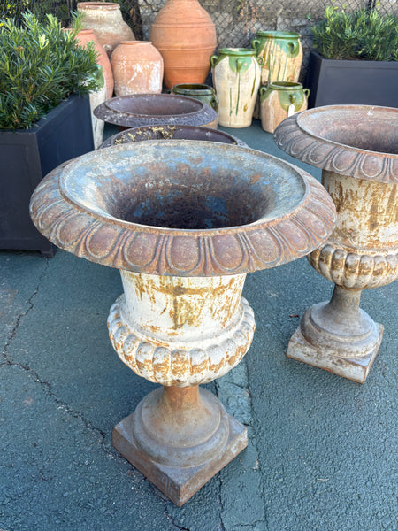 Pair of Cast Iron Urns, Original Paint