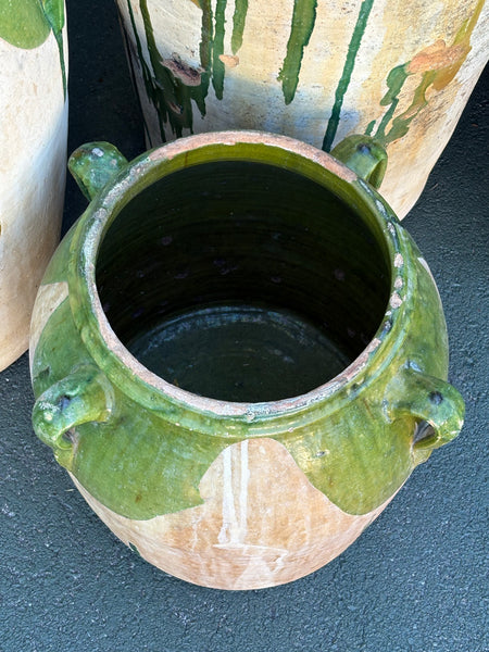 Small Wide Urn with Green Glaze, Four Handles
