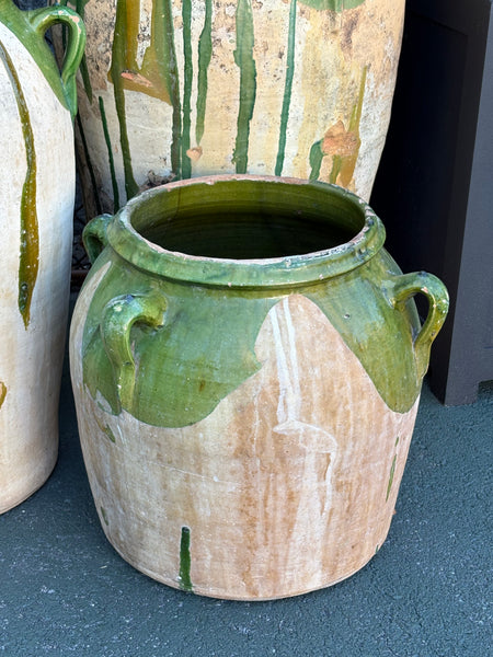 Small Wide Urn with Green Glaze, Four Handles