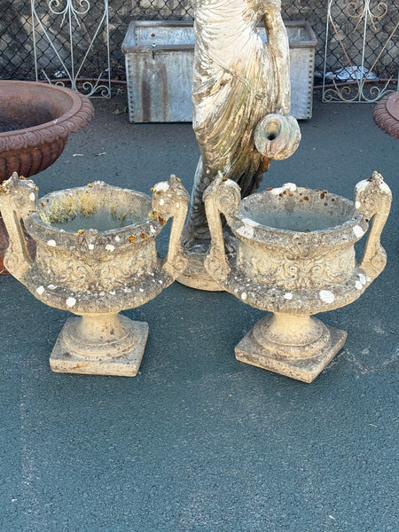 Pair of Stone Urns with Handles