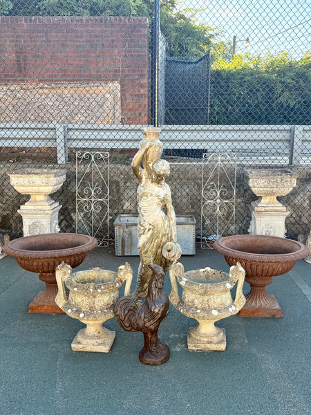 Large Pair of Cast Iron Urns