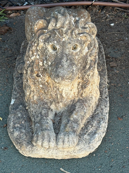 Pair of Stone Lions with Original Glass Eyes