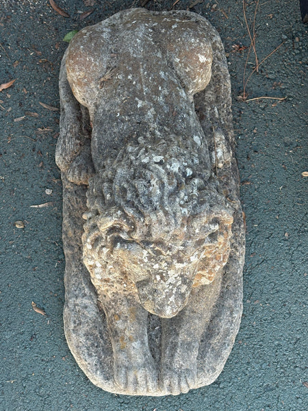 Pair of Stone Lions with Original Glass Eyes