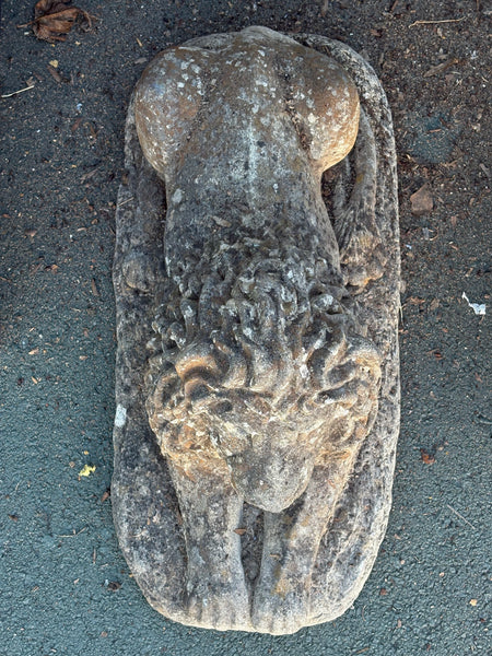 Pair of Stone Lions with Original Glass Eyes