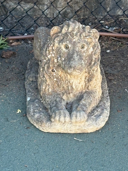 Pair of Stone Lions with Original Glass Eyes