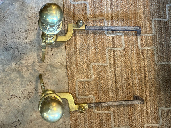 Pair of Brass and Iron Andirons