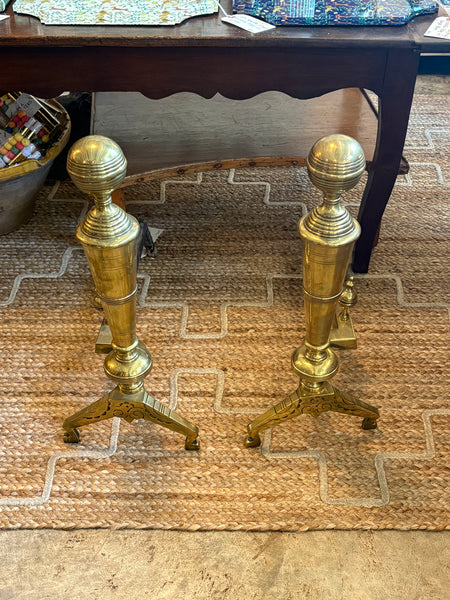 Pair of Brass and Iron Andirons