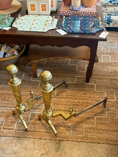 Pair of Brass and Iron Andirons