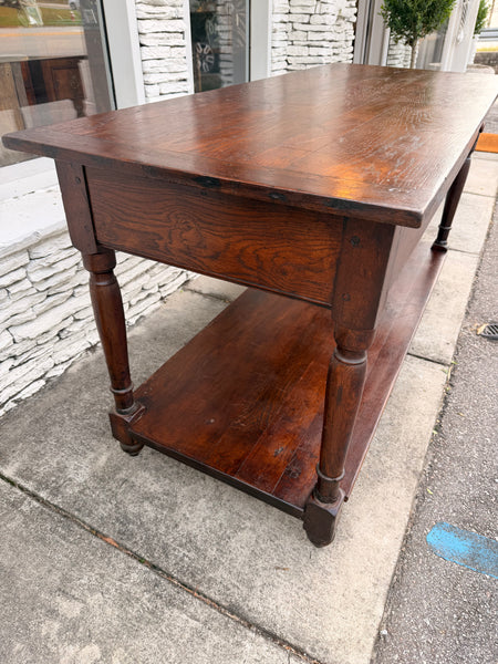 French Two-Drawer Oak Drapery Table