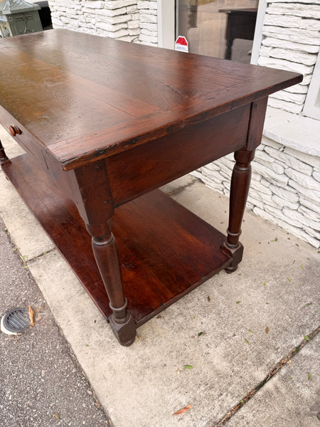 French Two-Drawer Oak Drapery Table