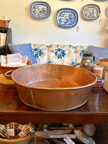 Large Shallow Copper Basin, Two Handles
