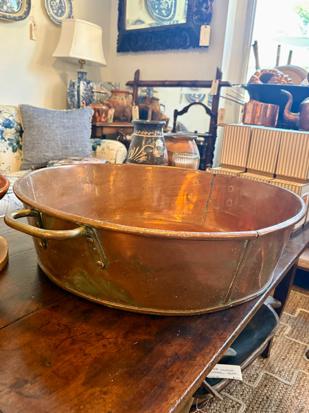 Large Shallow Copper Basin, Two Handles