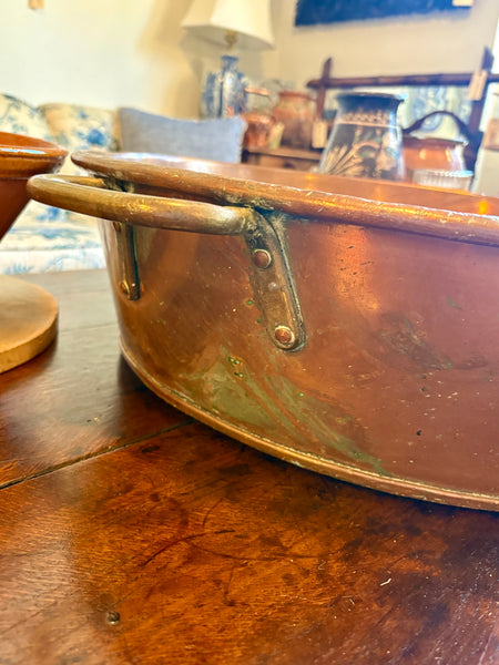 Large Shallow Copper Basin, Two Handles