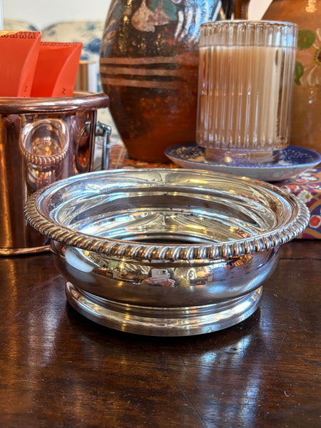 Silver Plate and Oak Wine Bottle Coaster