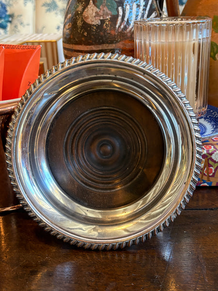 Silver Plate and Oak Wine Bottle Coaster